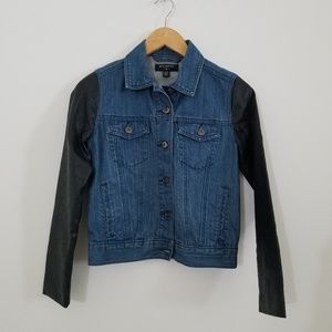 ByCorpus Denim Jacket with Faux Leather Sleeves